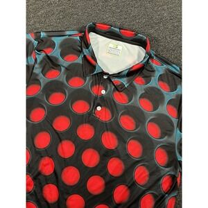 Obnoxious Golf Polo‎ Men's XL Ping Pong Ball Geometric Red Stretch Performance